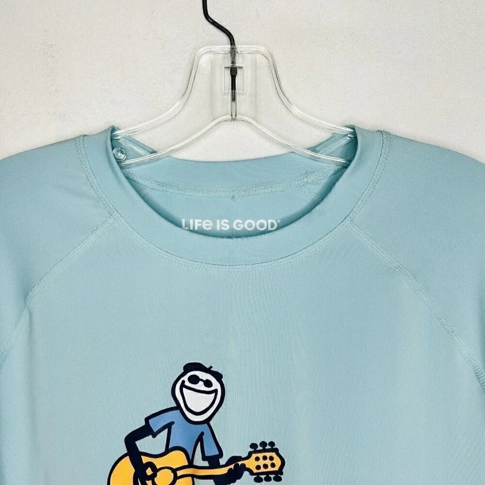 Life Is Good Men's Sz M Crewneck T-Shirt Long Sleeve Blue UPF 50 Stretch NWT NEW